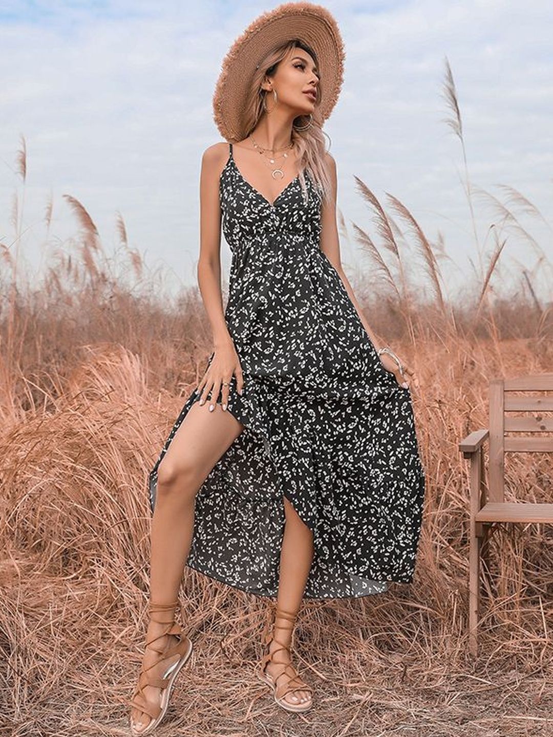 Floral Print A-Line Midi Dress