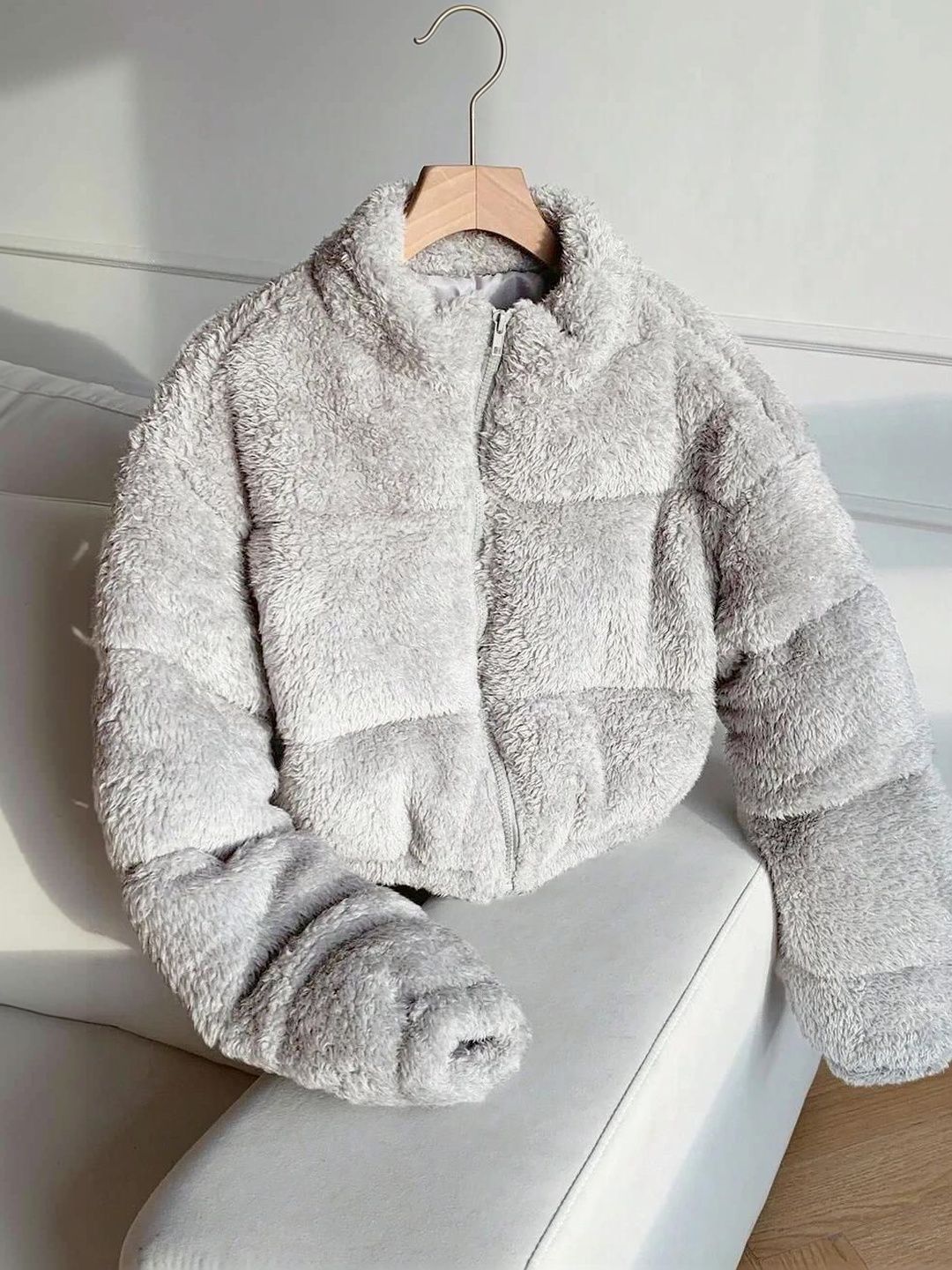 NOWI Women Woollen Lightweight Crop Puffer Jacket