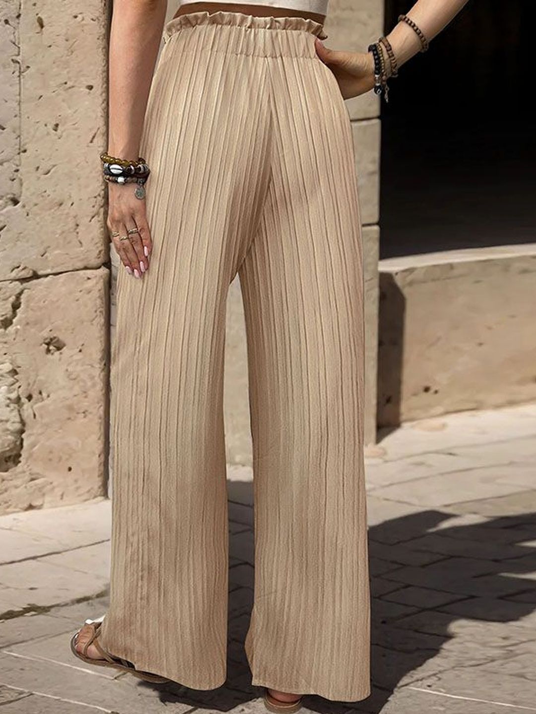 Women Textured High-Rise Non Iron Pleated Trousers