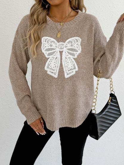 Women Cable Knit Pullover with Embroidered Detail