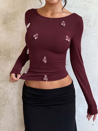Burgundy Embellished Crop Top