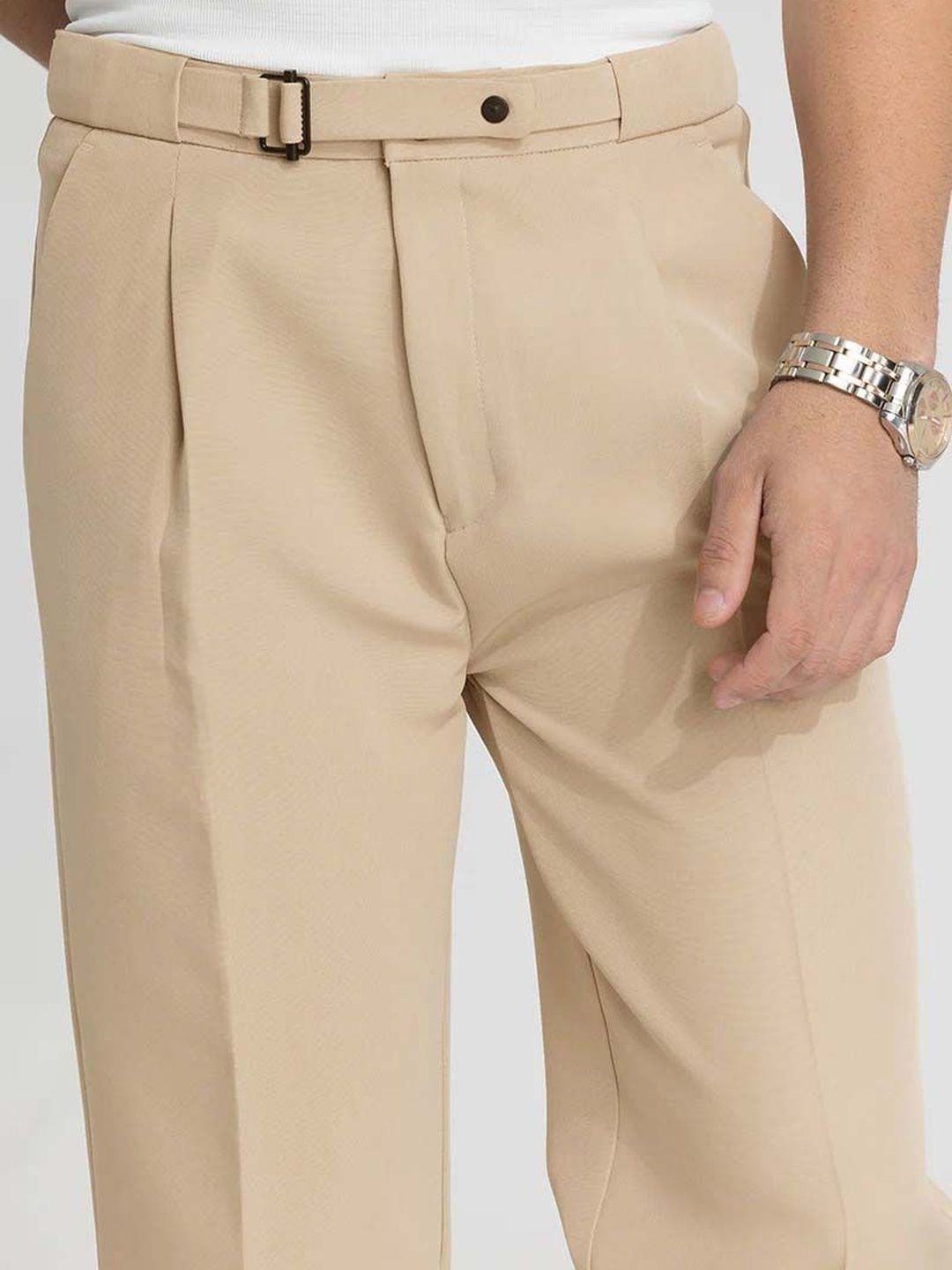 Men Straight Fit Wrinkle Free Pleated Trousers