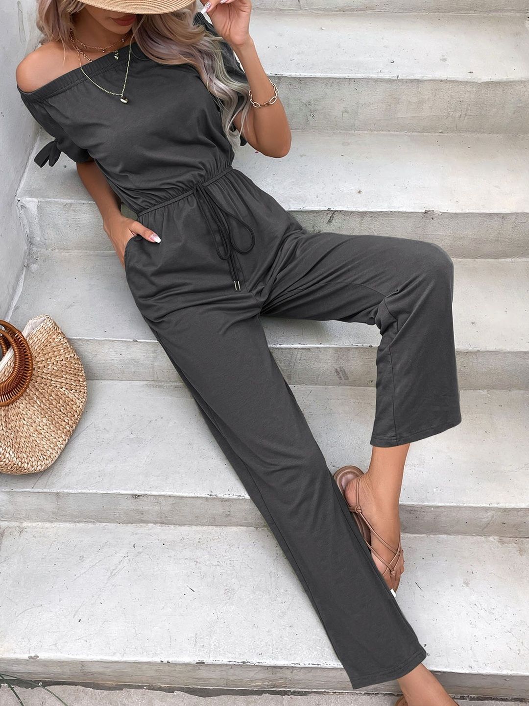 Off-Shoulder Basic Jumpsuit