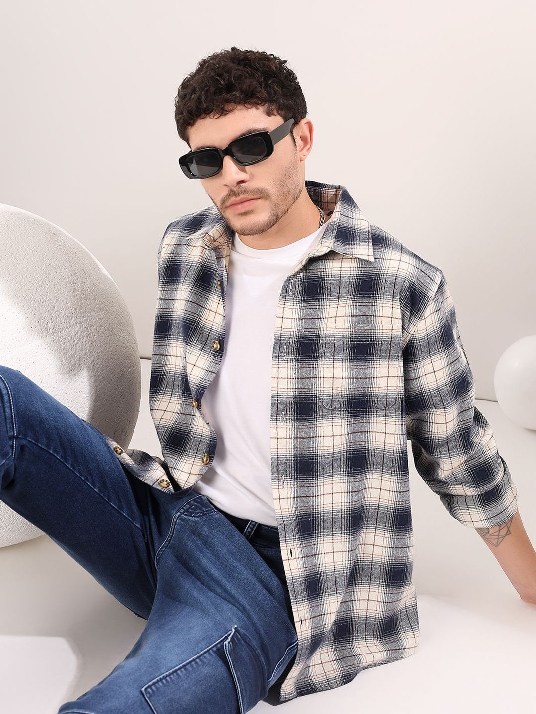 NOWI Men Checked Casual Shirt