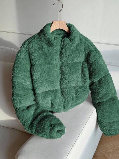 NOWI Women Woollen Crop Puffer Jacket