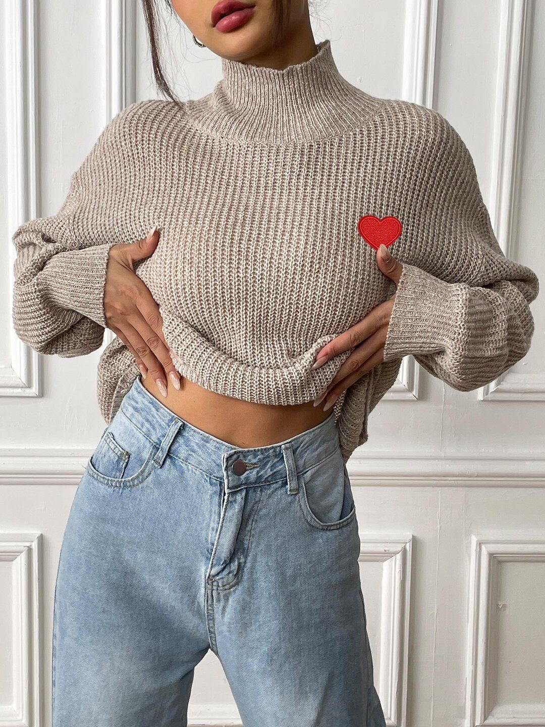 Women Ribbed Pullover with Embroidered Detail