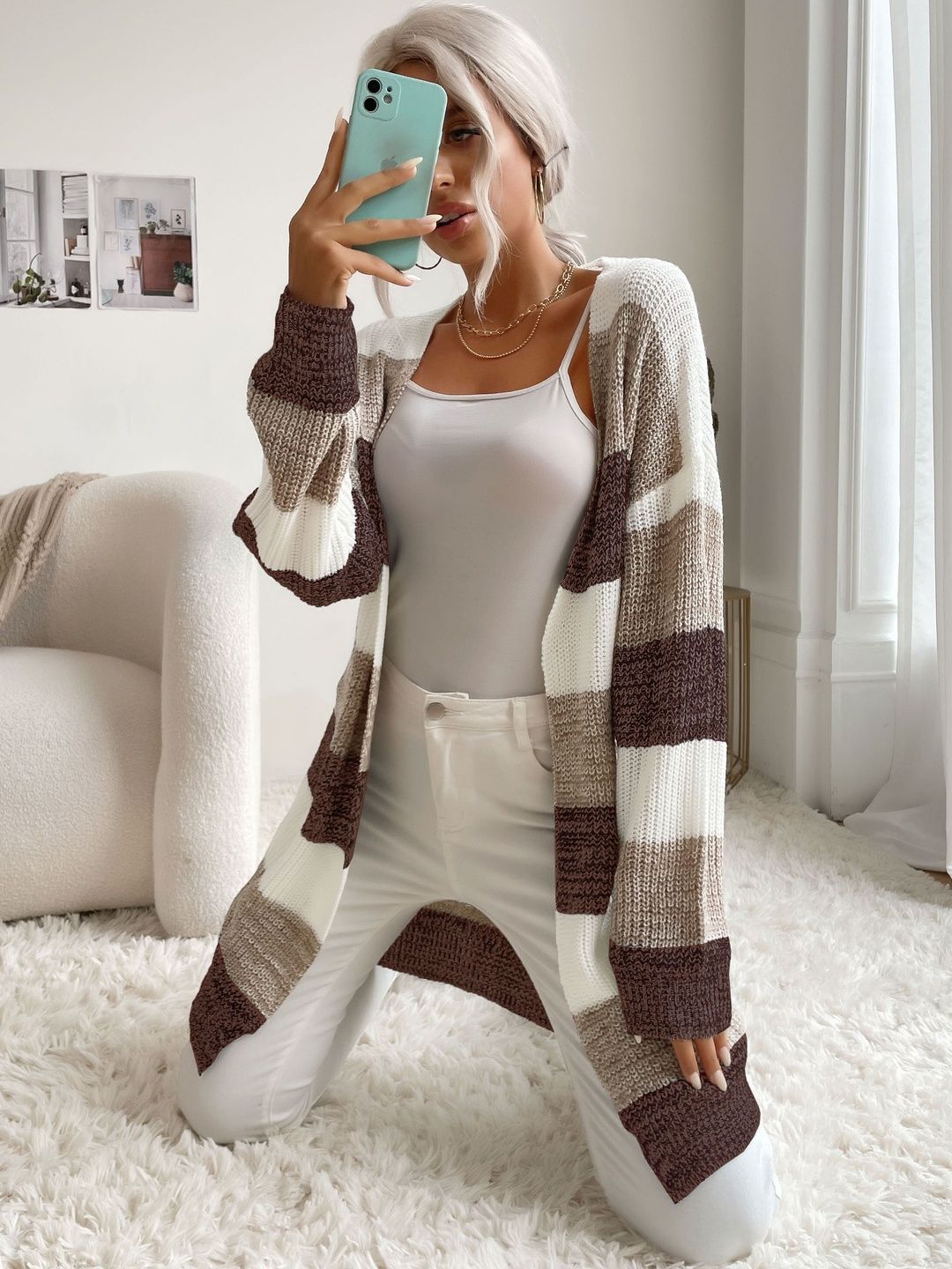 Women Striped Woollen Cardigan