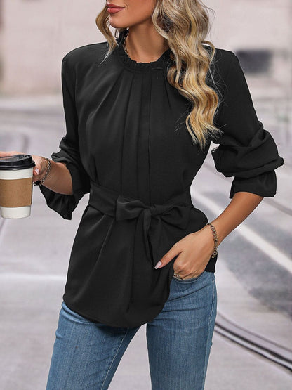 Women's Elegant Black Top With Frill Detail