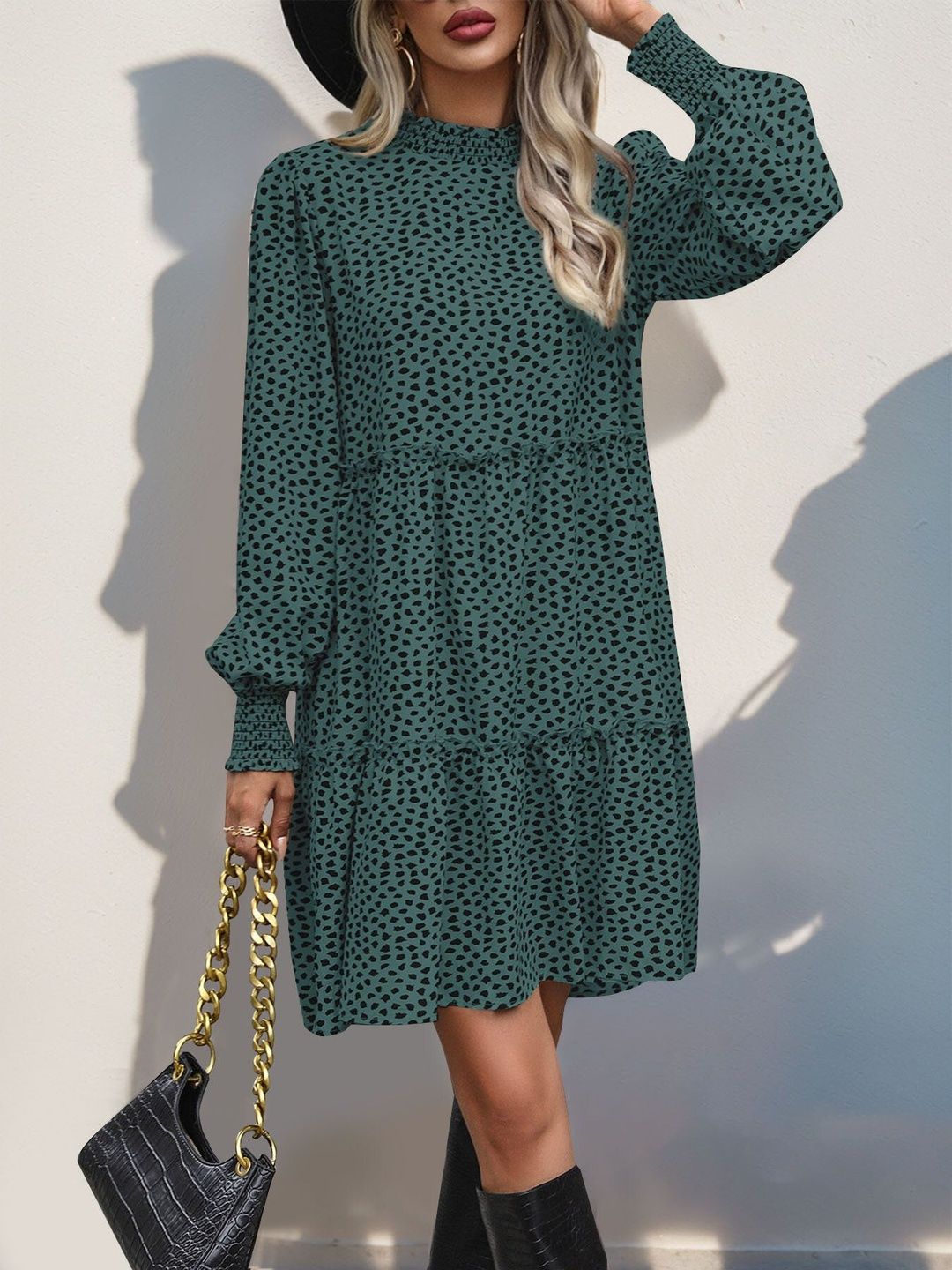 Women's Green Animal Print Fit & Flare Dress