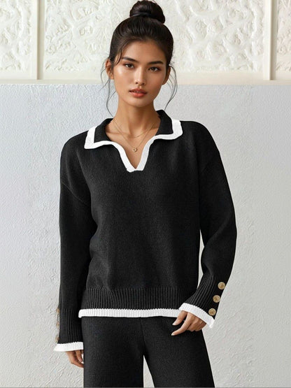 Pullover in Black cotton Long Sleeve - Nowi Korean Fashion