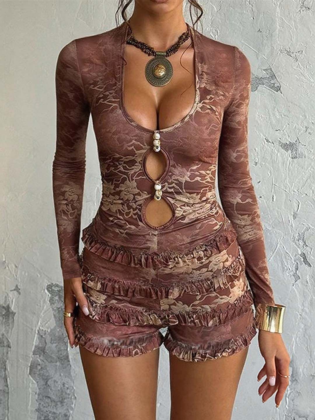 NOWI Printed Basic Jumpsuit with Ruffles