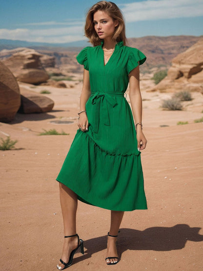 Puff Sleeve Fit & Flare Midi Dress