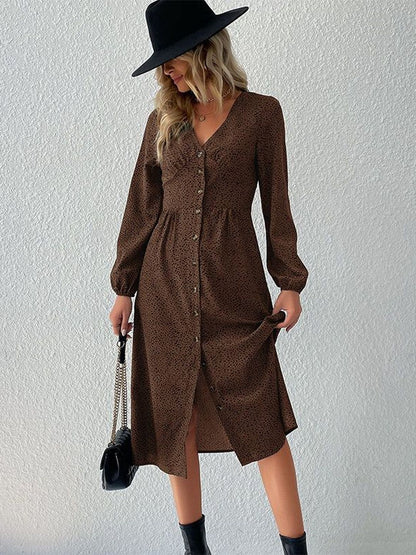Women's Brown Animal Print A-Line Midi Dress Blend