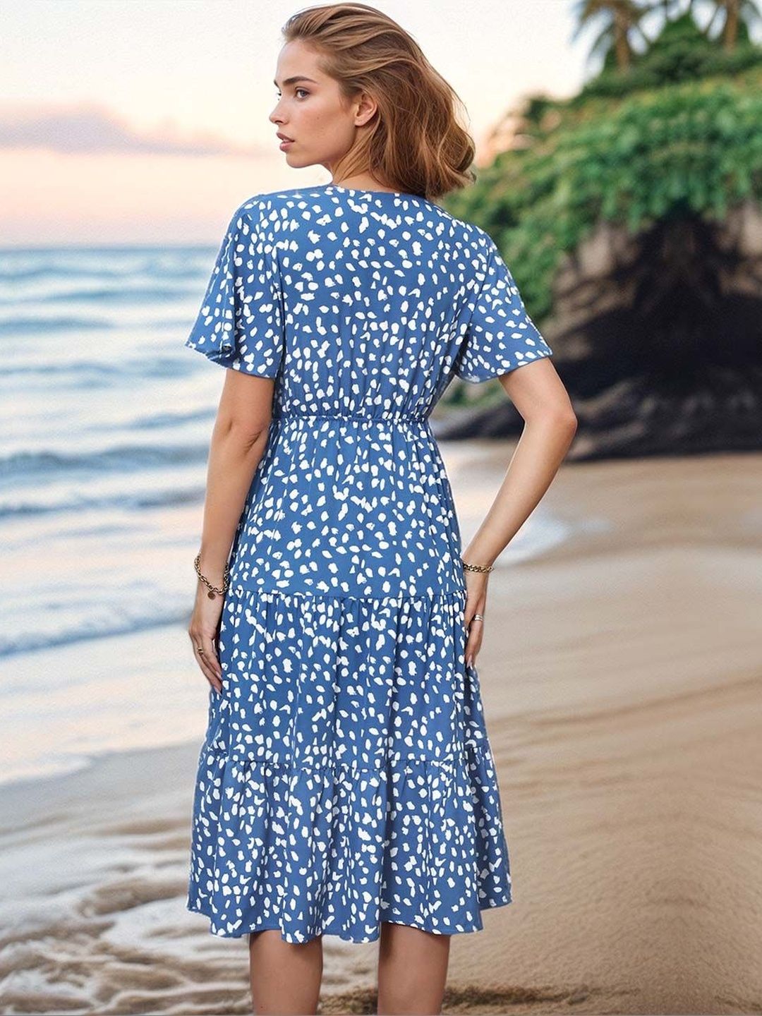 NOWI Print Flutter Sleeve Fit & Flare Midi Dress