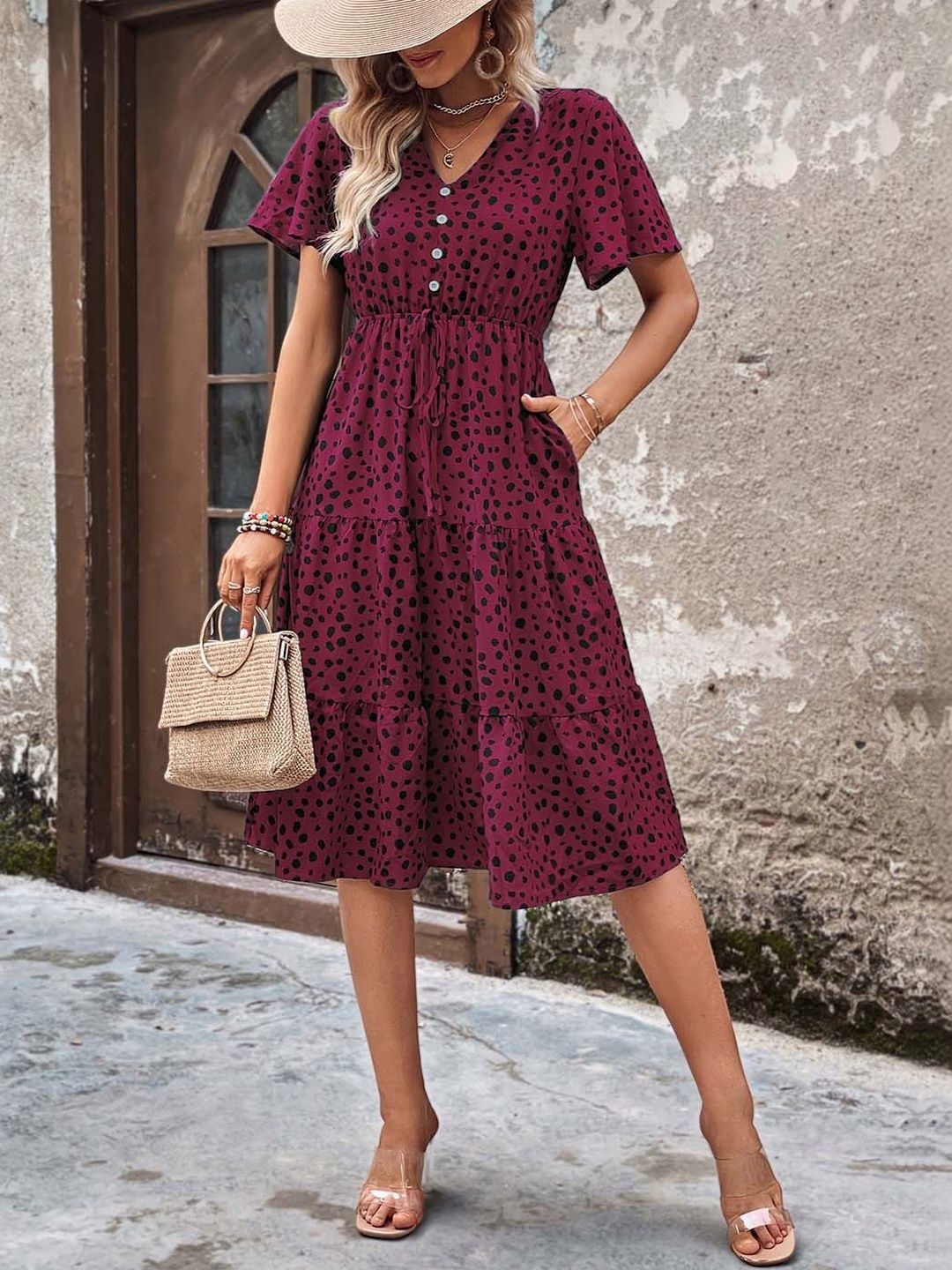 NOWI Animal Printed Fit & Flare Midi Dress