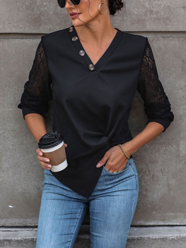 Embellished Cotton Top in Black - Nowi Korean Fashion