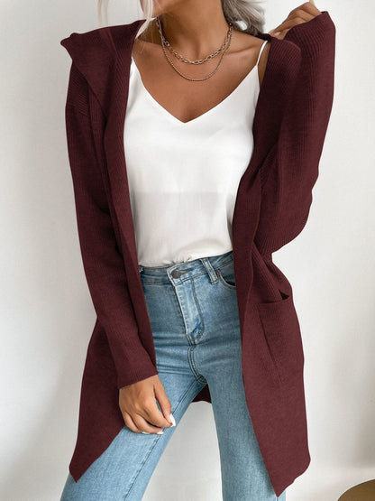 Women's Maroon Ribbed Cardigan
