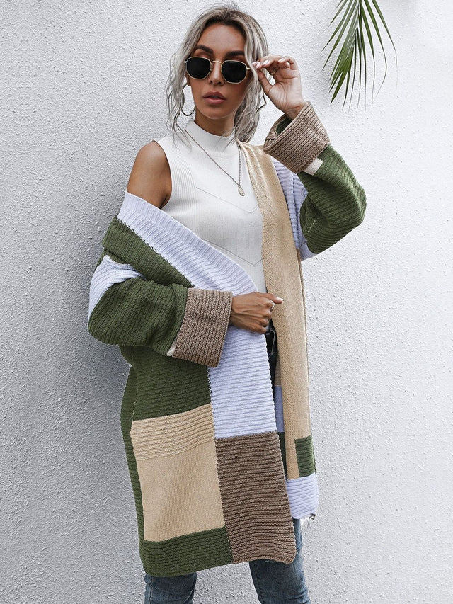Colourblocked Cardigan in Green - Nowi Korean Fashion