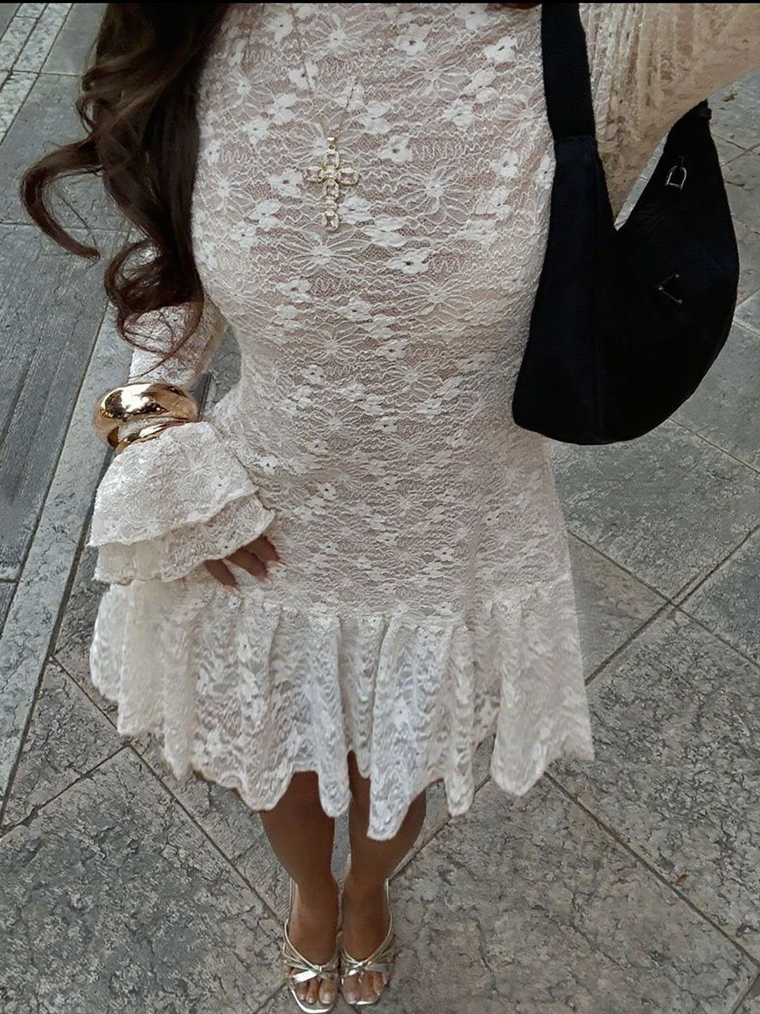 NOWI Flared Sleeve Ruffled Fit & Flare Dress