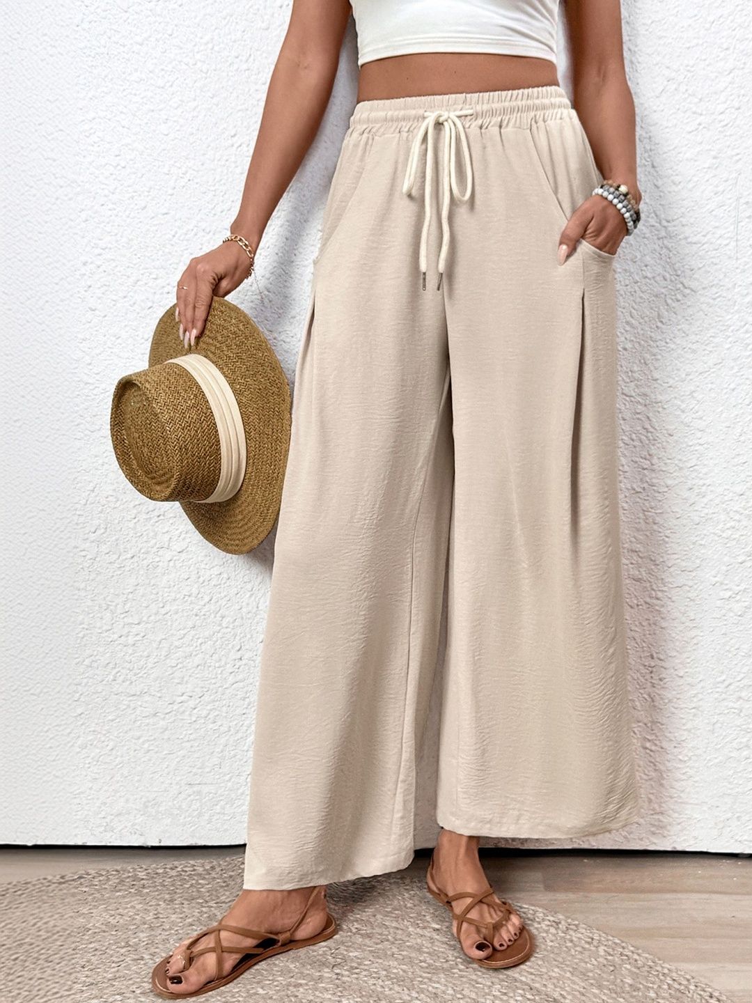 Women Loose Fit Non Iron Pleated Trousers