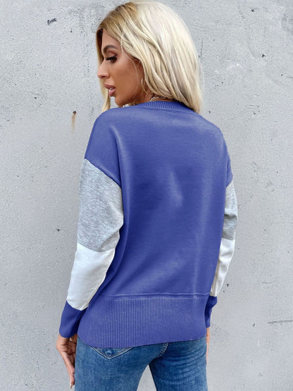 Women's Blue Colourblocked Pullover Blend