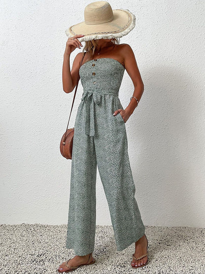 Off-Shoulder Printed Basic Jumpsuit