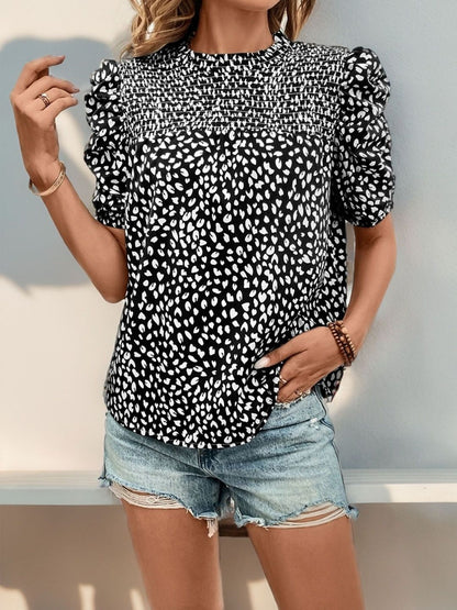 Print Puff Sleeve Cotton Top