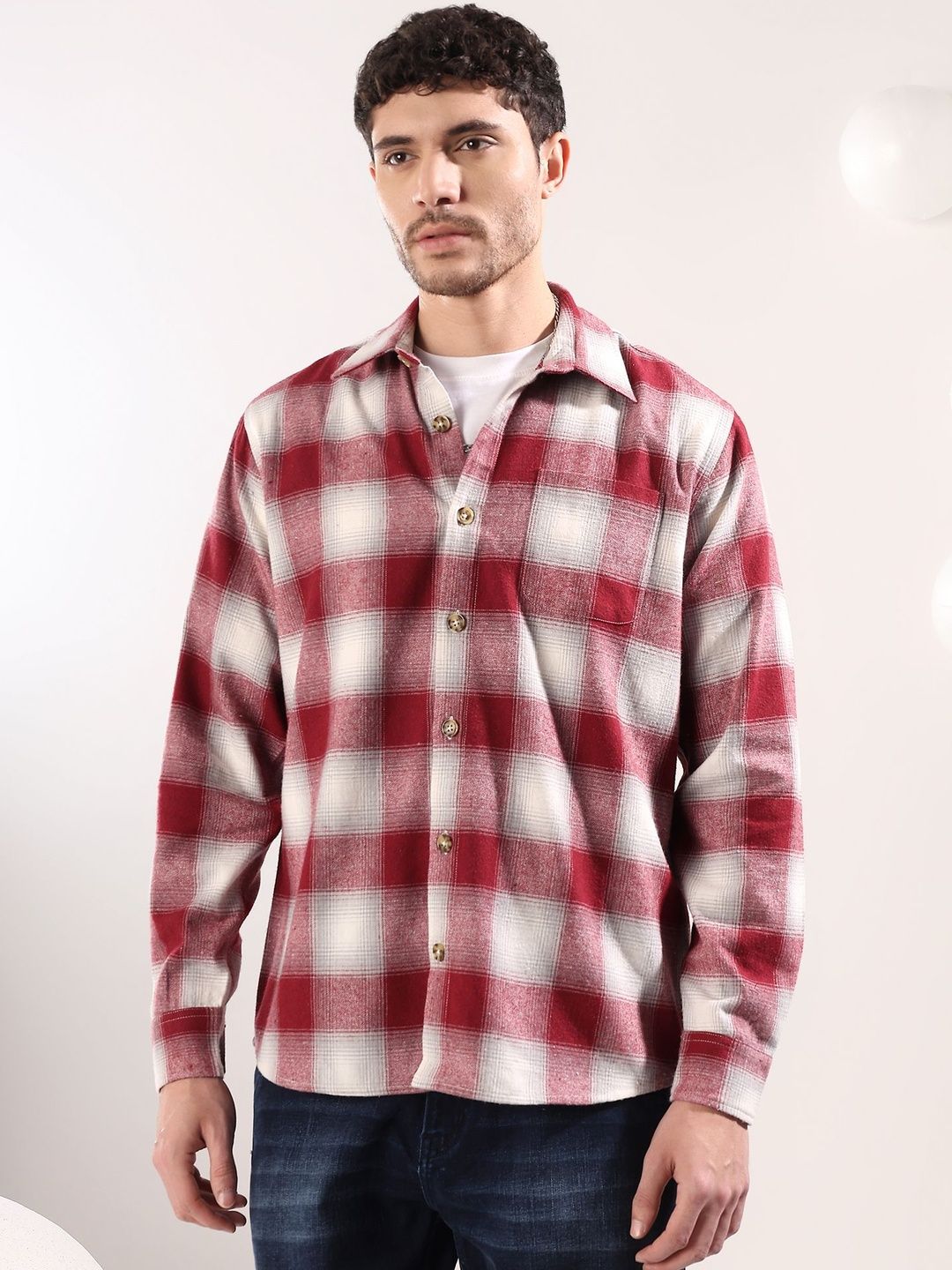 NOWI Men Tartan Checks Checked Casual Shirt