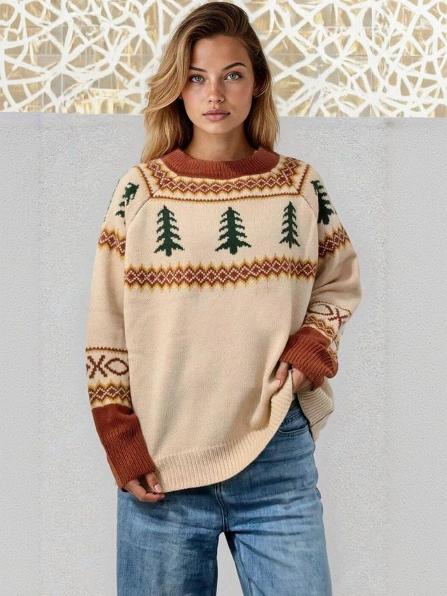Fair Isle Printed Pullover in Beige acrylic - Nowi Korean Fashion