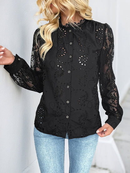 Semi Sheer Casual Shirt in Black Cotton Style 199 - Nowi Korean Fashion