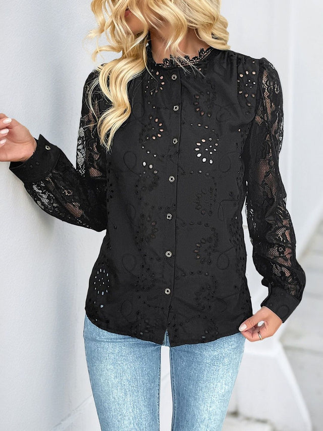 Semi Sheer Casual Shirt in Black Cotton Style 199 - Nowi Korean Fashion