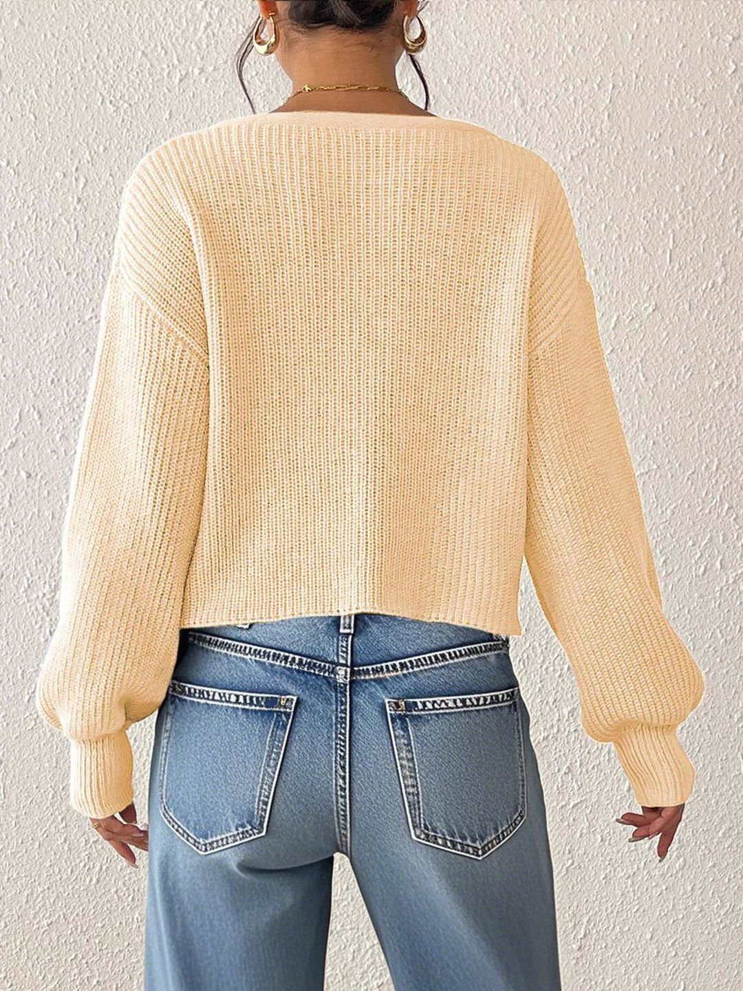 Women Ribbed Crop Cardigan