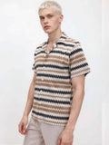 Textured Cotton Casual Shirt in Brown - Nowi Korean Fashion