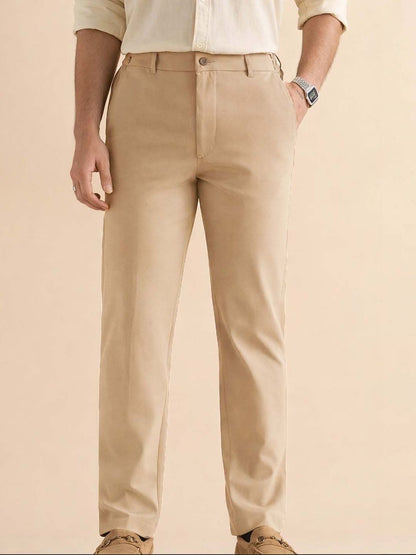 Men Straight Fit Wrinkle Free Pleated Trousers