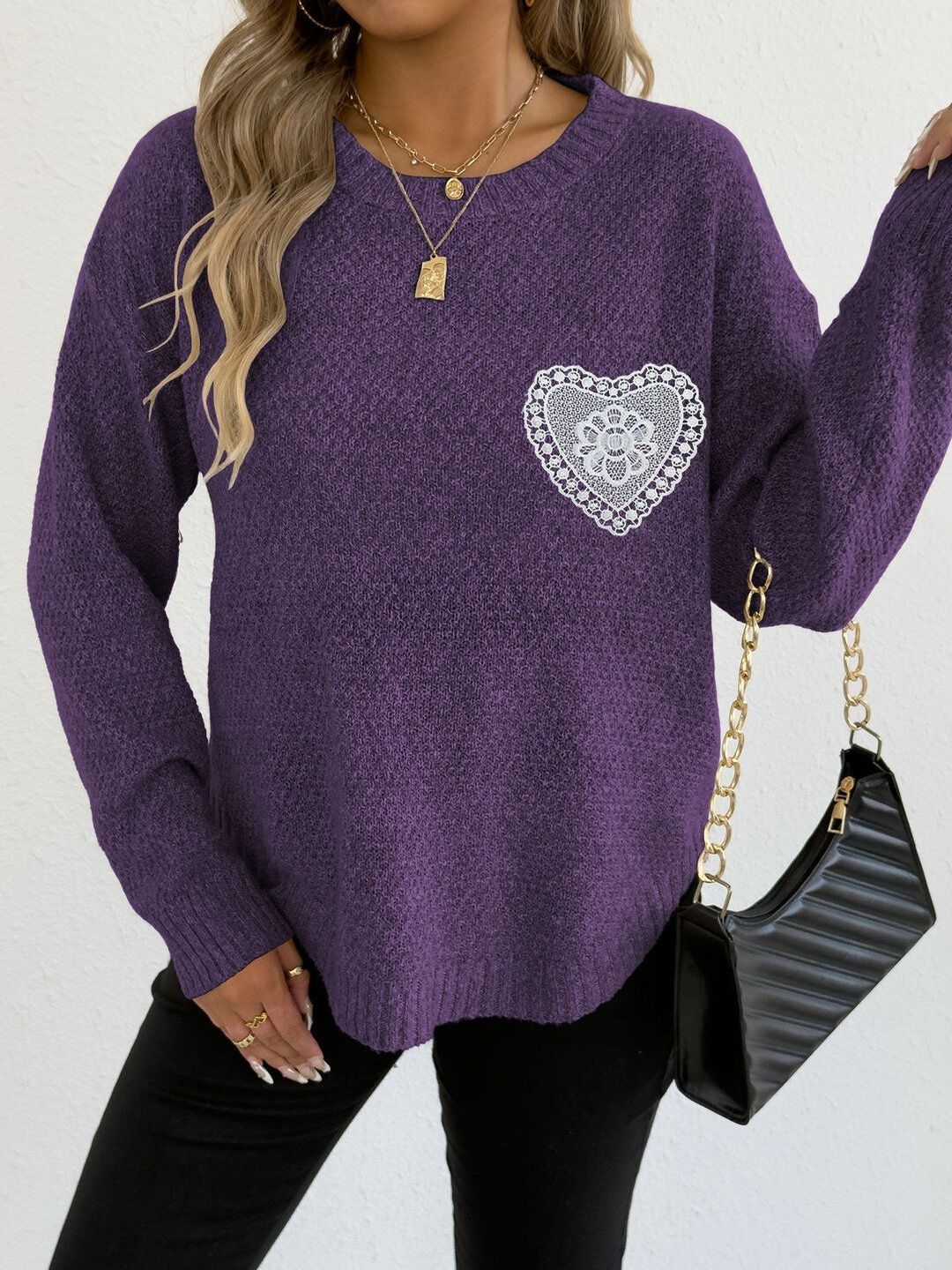 Women Cable Knit Pullover with Embroidered Detail