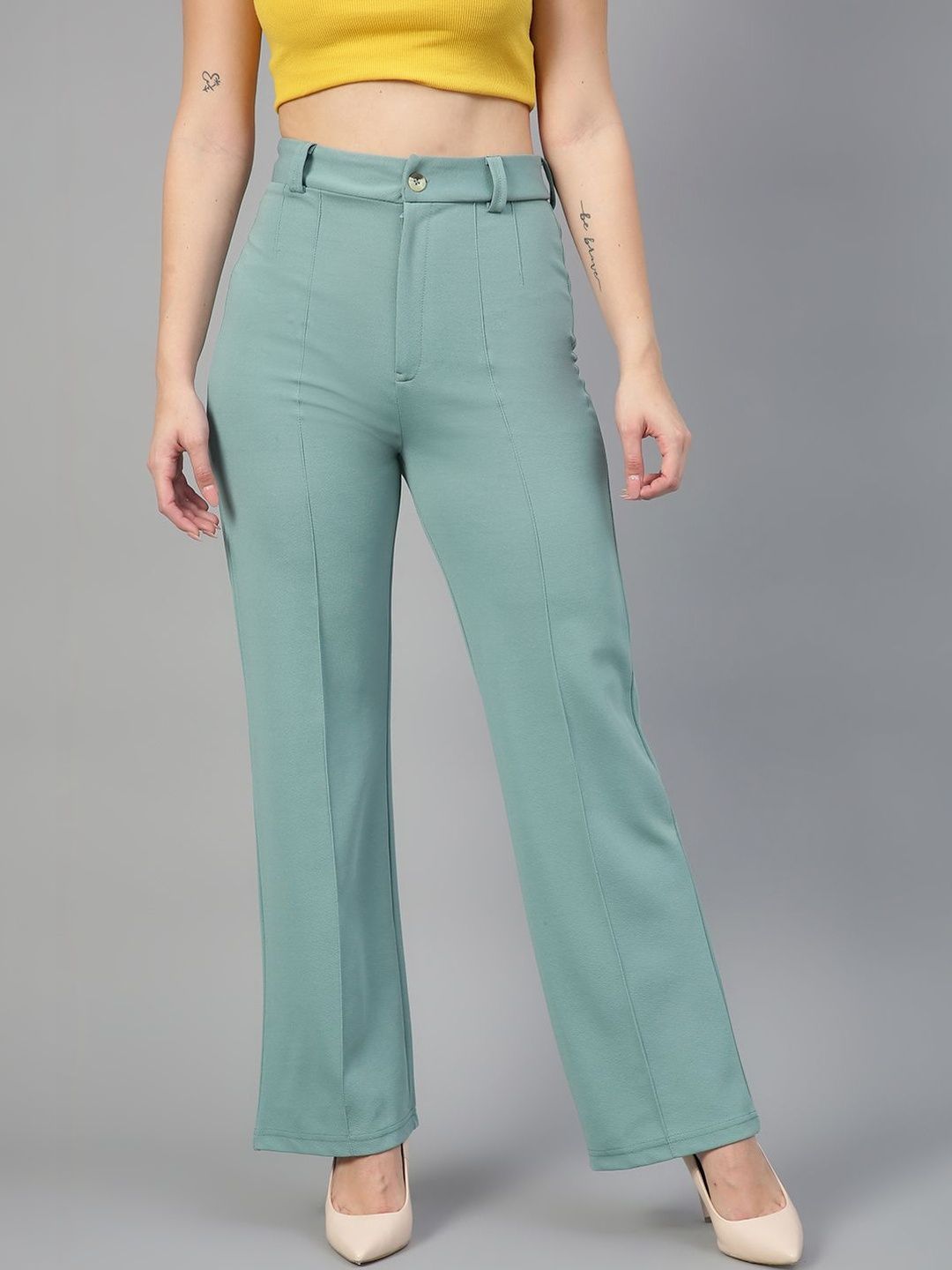 NOWI Women High-Rise Regular Fit Easy Wash Trousers