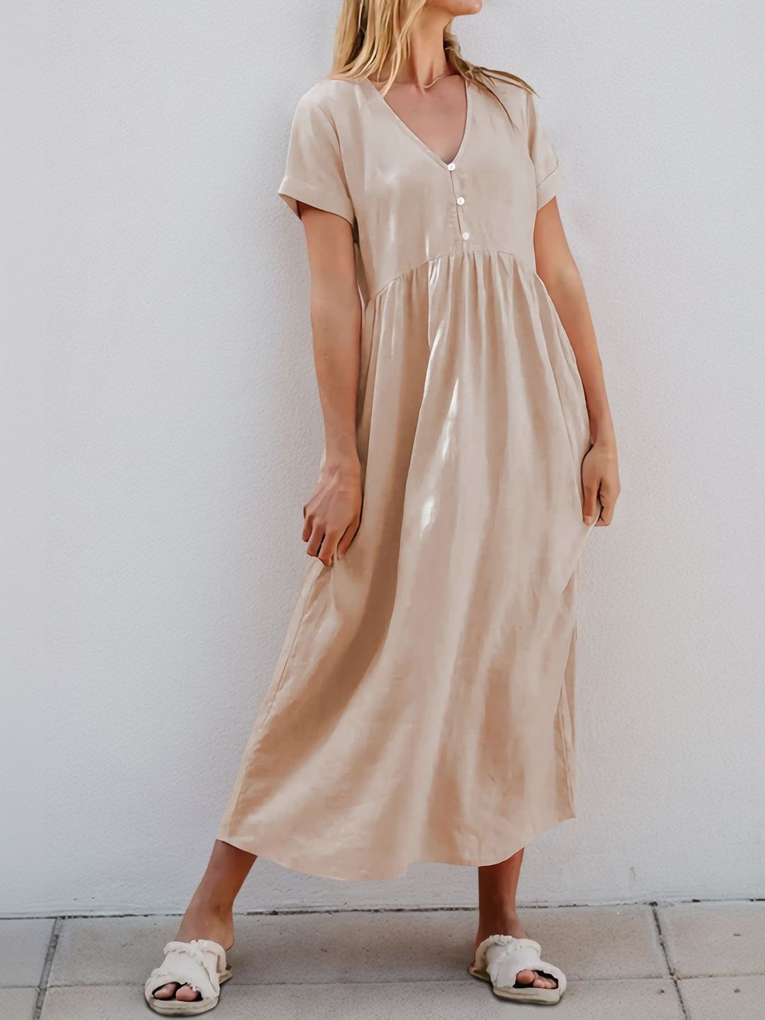 Linen A-Line Midi Dress