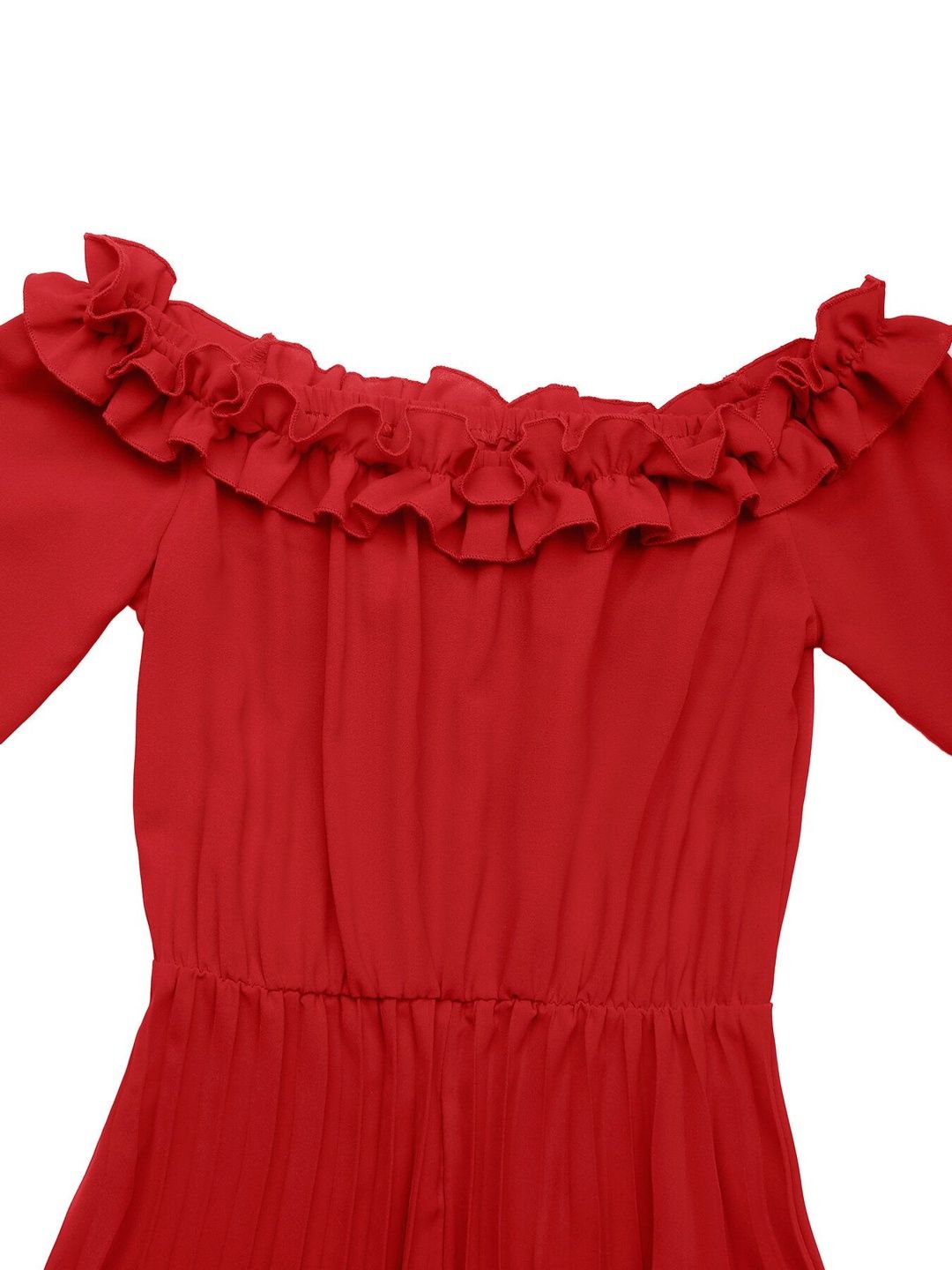 Women's Red Off-Shoulder Ruffled Fit & Flare Midi Dress