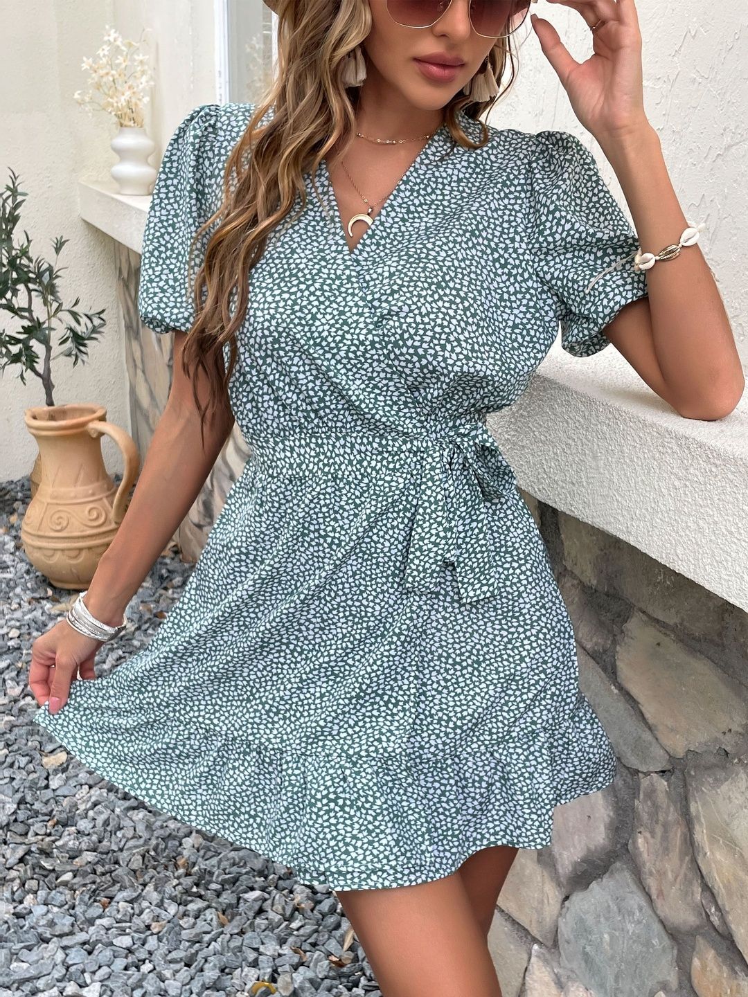 Floral Print Puff Sleeve Dress