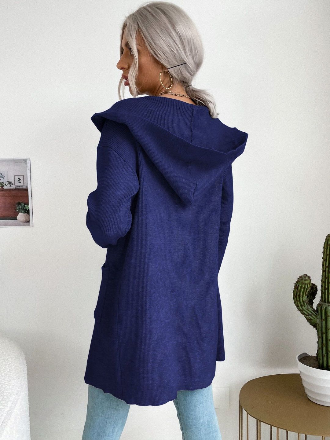 Women's Blue Nowi Women Ribbed Cardigan