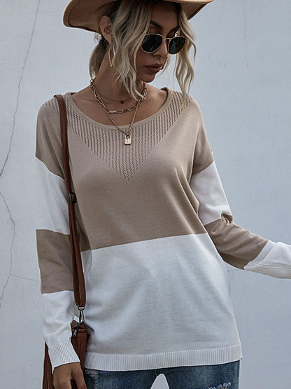 Women's Beige Colourblocked Pullover Blend Printed
