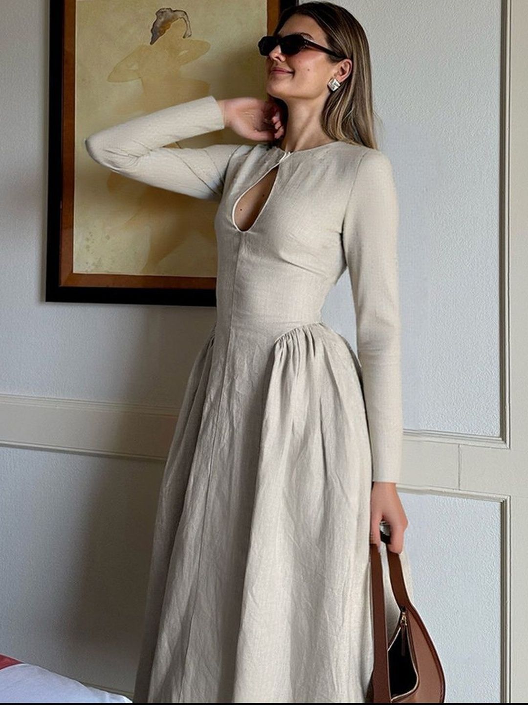 NOWI Keyhole Neck Fit & Flare Midi Dress