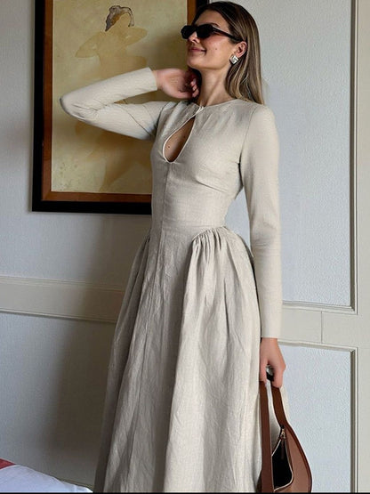 NOWI Keyhole Neck Fit & Flare Midi Dress