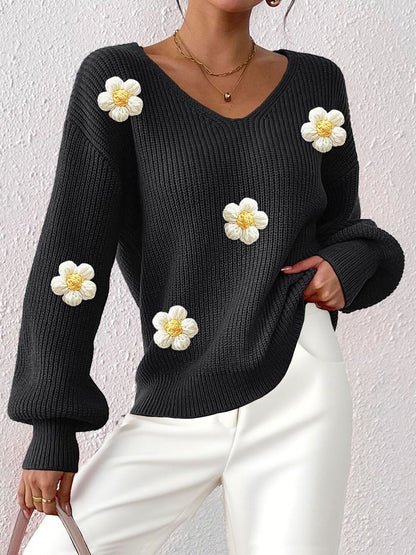 Women Embroidered Ribbed Pullover with Embroidered Detail