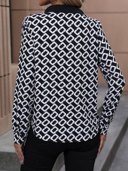 Women's Black Geometric Print Top Blend Regular Fit