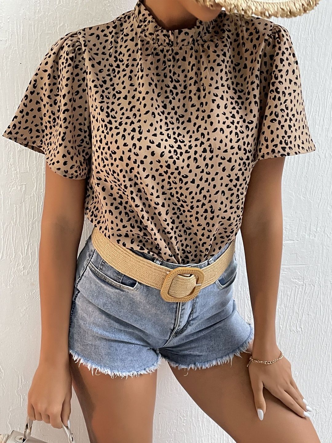 Animal Print Top in Beige polyester Printed - Nowi Korean Fashion
