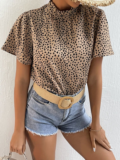 Animal Print Top in Beige polyester Printed - Nowi Korean Fashion
