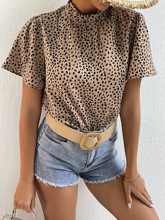 Animal Print Top in Beige polyester Printed - Nowi Korean Fashion