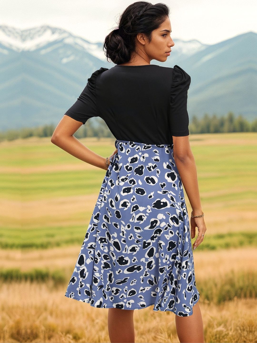 Animal Print Puff Sleeve Dress