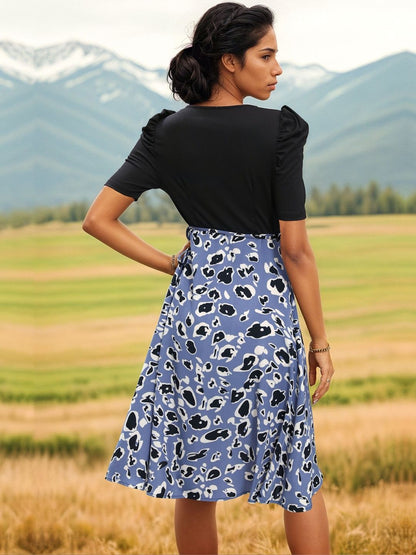 Animal Print Puff Sleeve Dress
